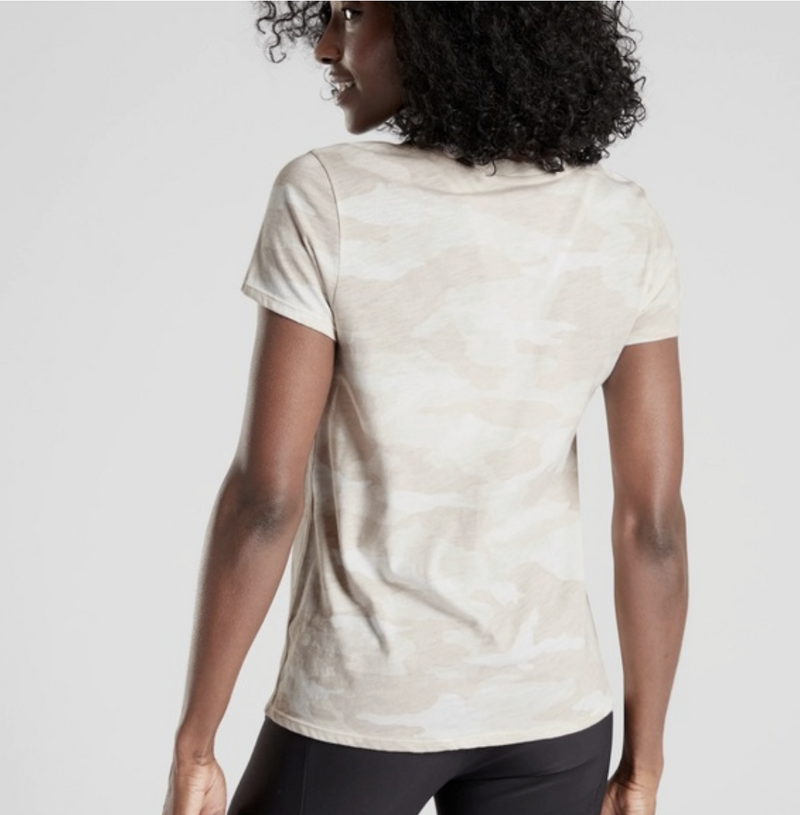 Athleta Sea Salt Camo Print Short Sleeve Organic Daily Crew Tee