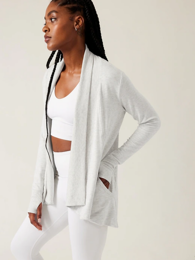 Athleta Light Heather Grey Nirvana Pranayama Wrap Cardigan