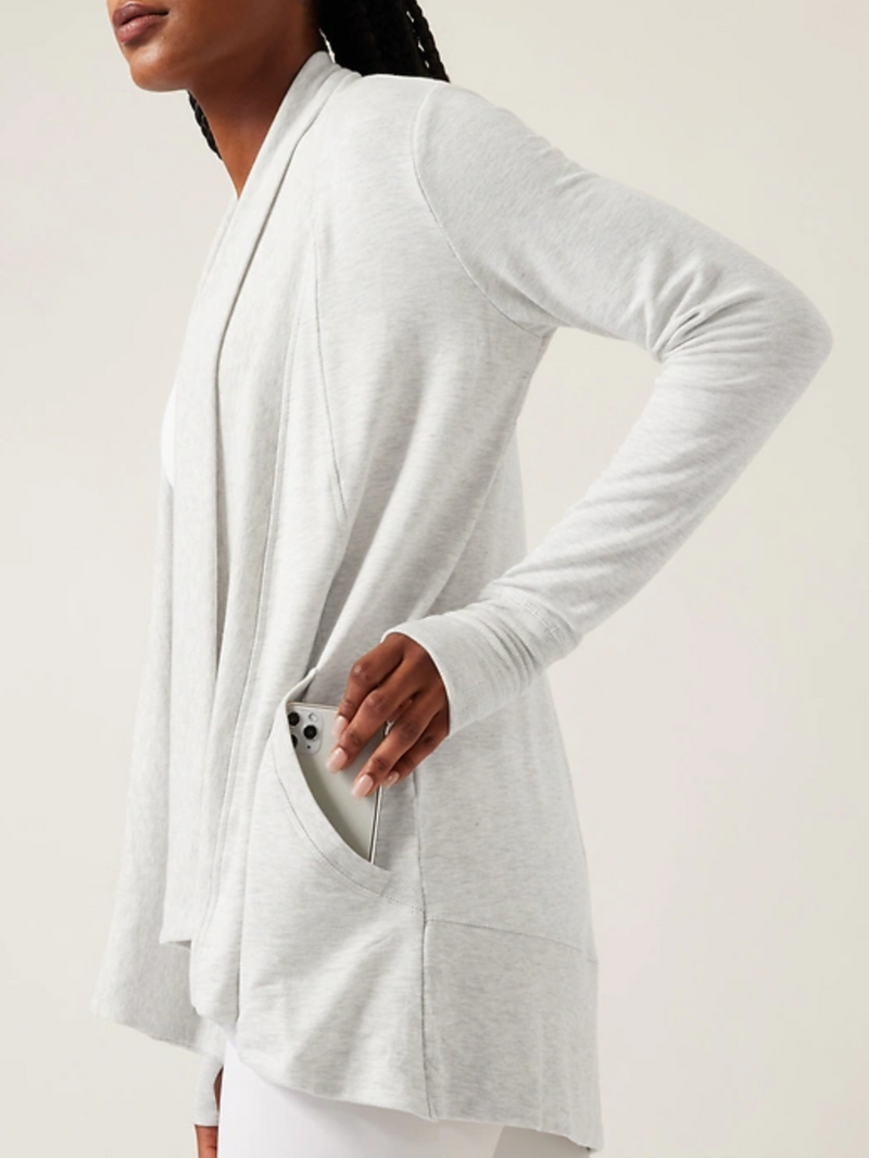 Athleta Light Heather Grey Nirvana Pranayama Wrap Cardigan