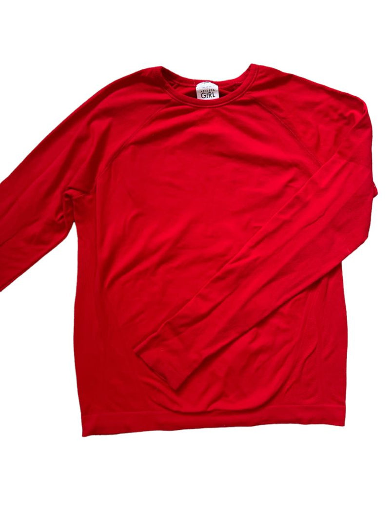 Athleta Girl Power Up Seamless Long Sleeve Shirt - Berry Red /Size Youth Medium