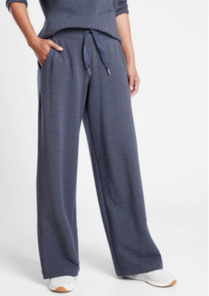 Athleta Navy Blue Multi Nep Drawstring Waistband Wide Leg Balance Pant