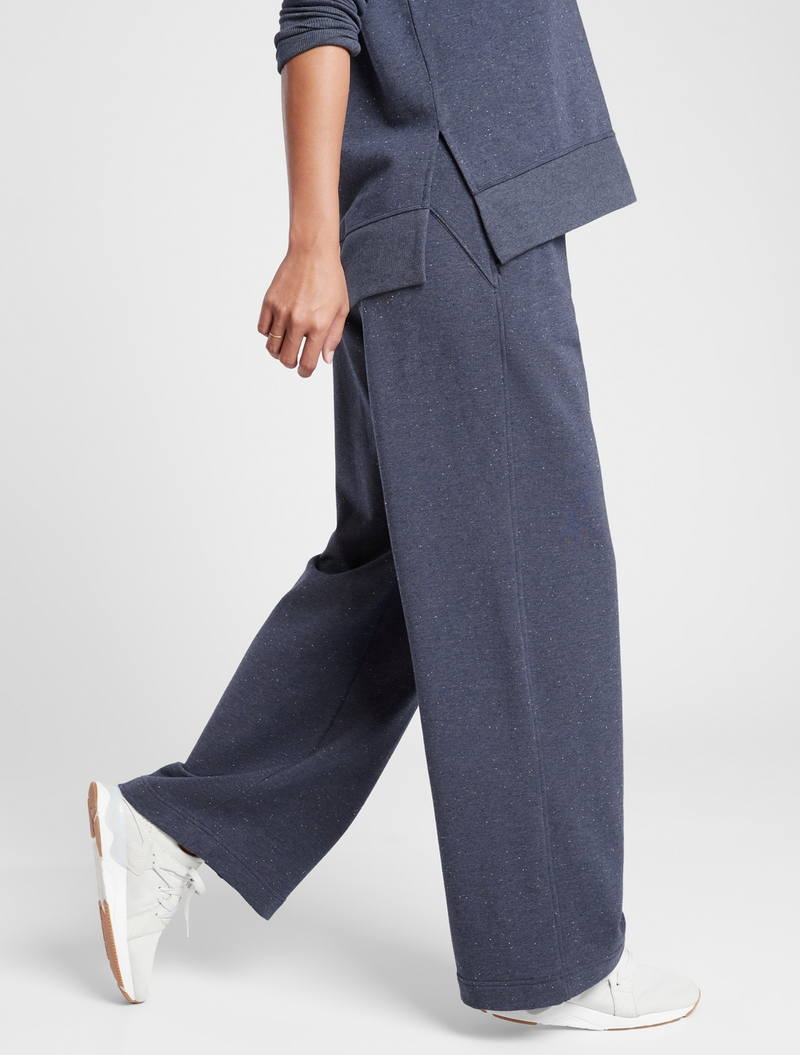 Athleta Navy Blue Multi Nep Drawstring Waistband Wide Leg Balance Pant