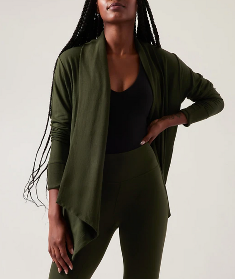 Athleta Aspen Olive Nirvana Pranayama Restore Wrap Cardigan