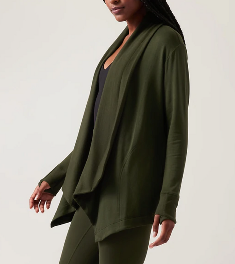 Athleta Aspen Olive Nirvana Pranayama Restore Wrap Cardigan