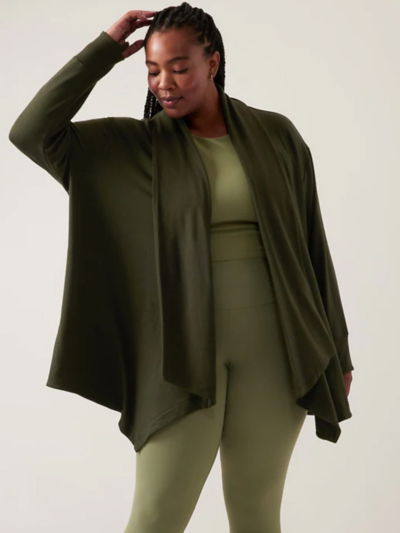 Athleta Aspen Olive Nirvana Pranayama Restore Wrap Cardigan