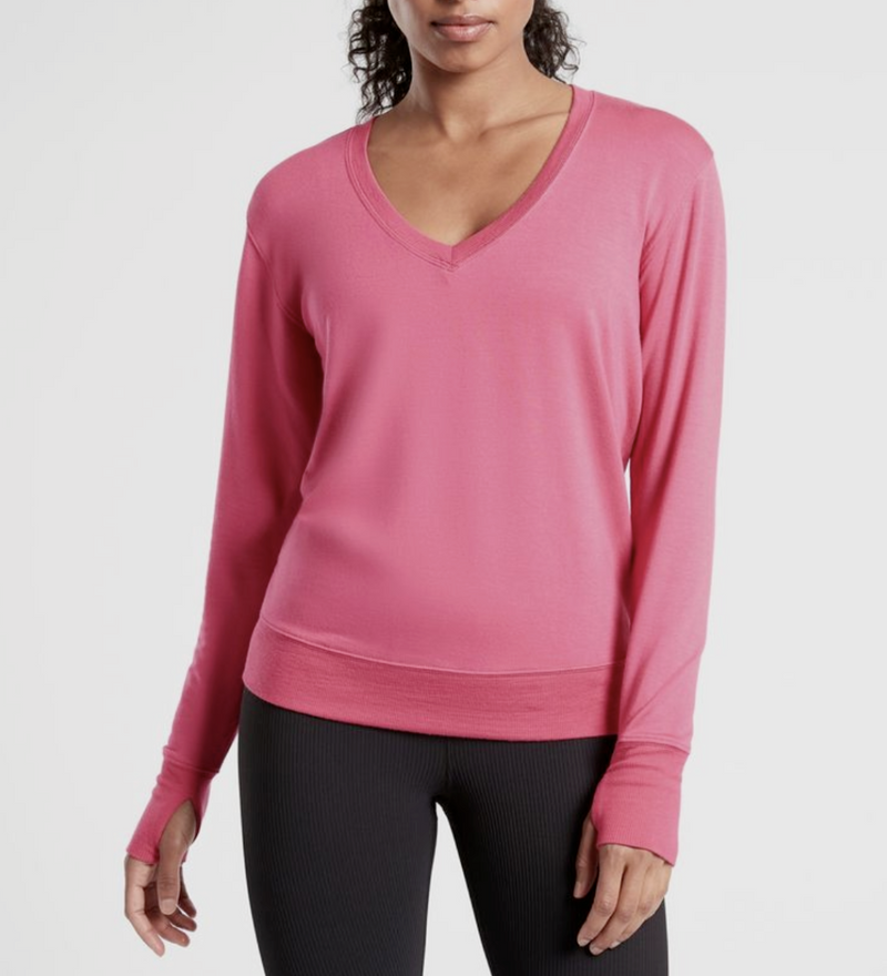 Athleta Dragonfruit Pink Long Sleeve Sunrise V-neck Sweatshirt