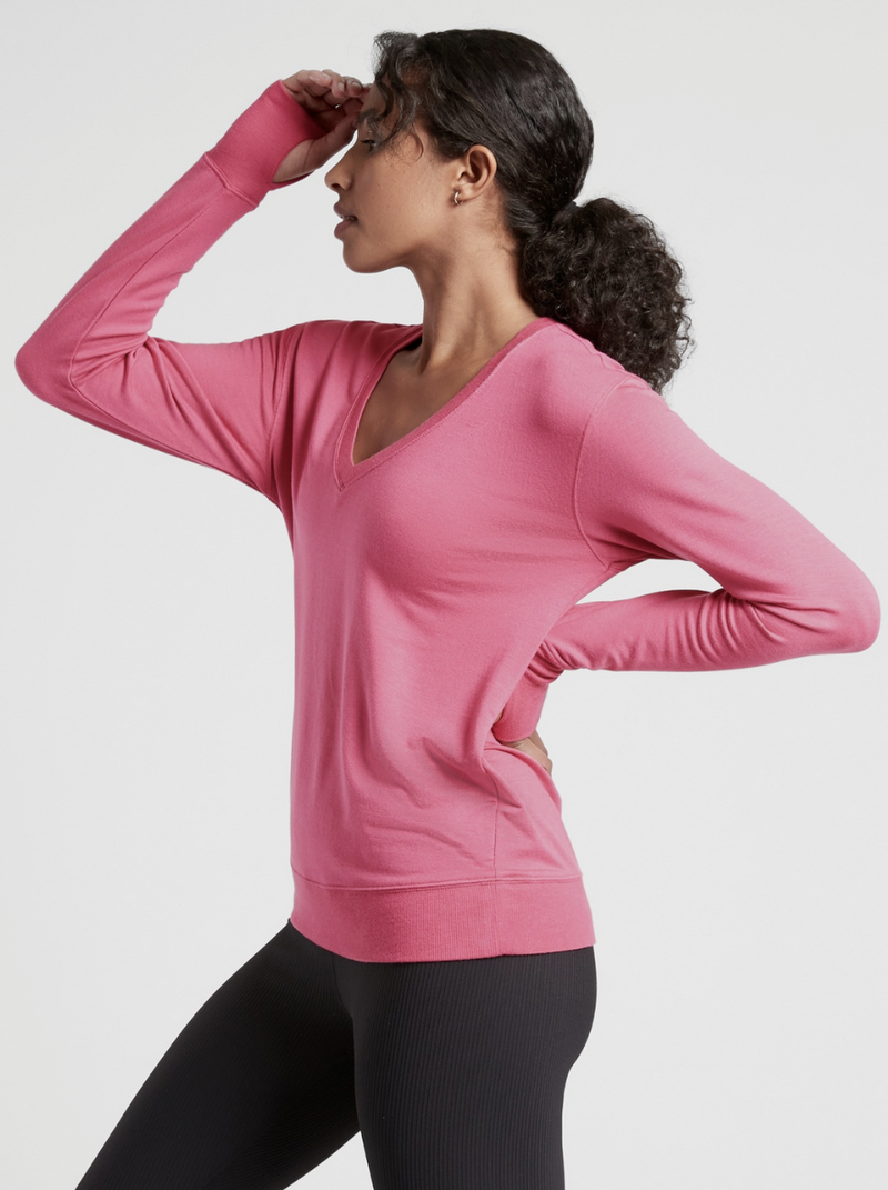 Athleta Dragonfruit Pink Long Sleeve Sunrise V-neck Sweatshirt