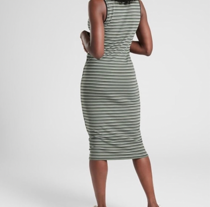 Athleta Olive Green White Sleeveless Striped Sunstream Midi Dress