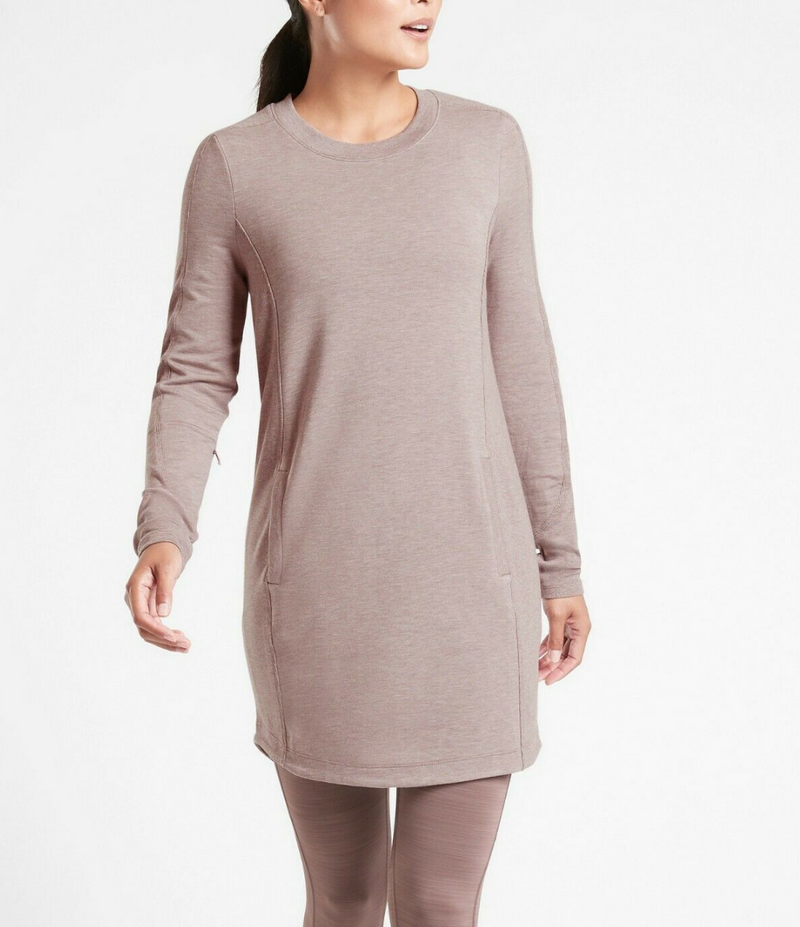 Athleta Flora Mauve Long Sleeve Pocket Soft Cozy Balance Dress