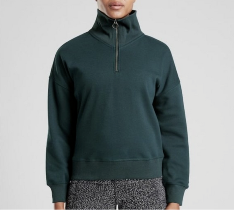 Athleta Nordic Teal 1/4 Zip Funnel Neck Cozy Karma Sweatshirt