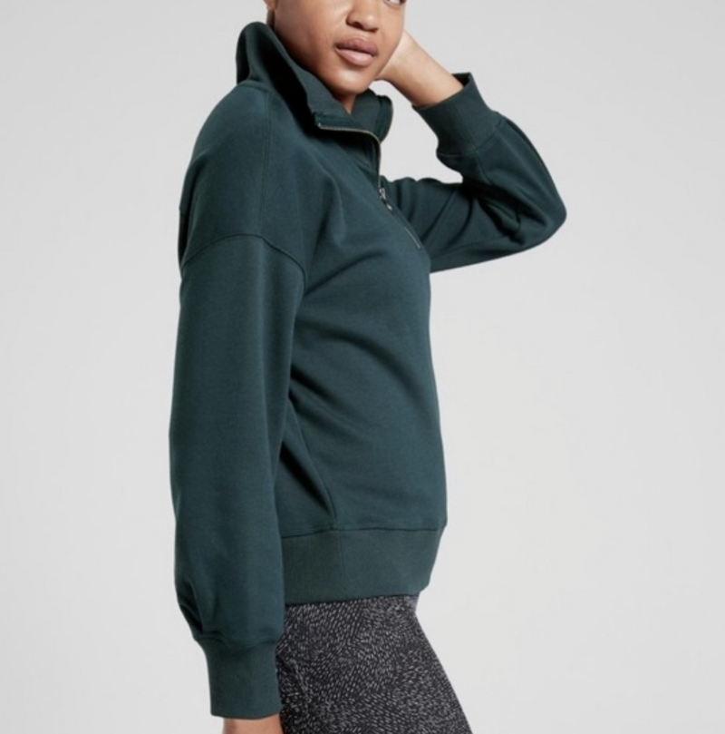 Athleta Nordic Teal 1/4 Zip Funnel Neck Cozy Karma Sweatshirt