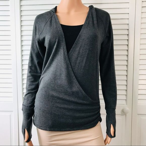 ATHLETA Dark Gray Wrap Front Hoodie Size S