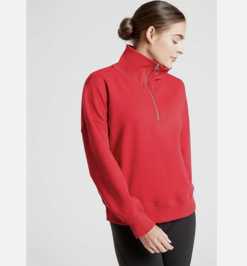 Athleta Red 1/4 Zip Funnel Neck Cozy Karma Sweatshirt