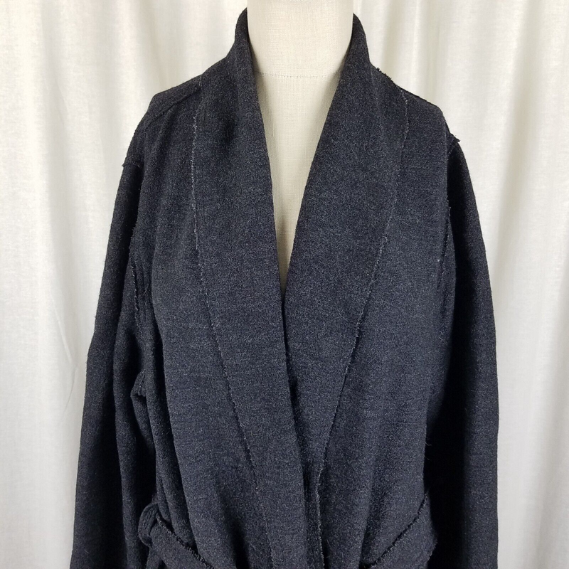 Vintage LL BEAN Oversized Lapel 100% Wool Wrap Coat Jacket Womens L XL Shawl Tie