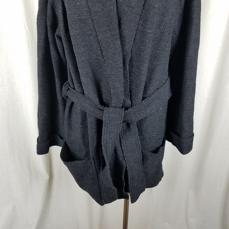 Vintage LL BEAN Oversized Lapel 100% Wool Wrap Coat Jacket Womens L XL Shawl Tie