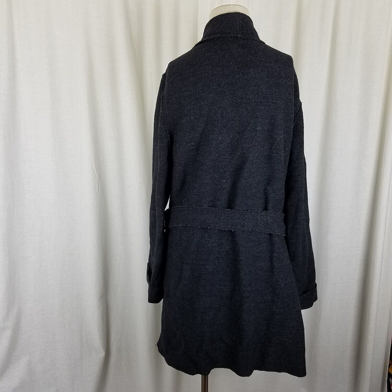 Vintage LL BEAN Oversized Lapel 100% Wool Wrap Coat Jacket Womens L XL Shawl Tie