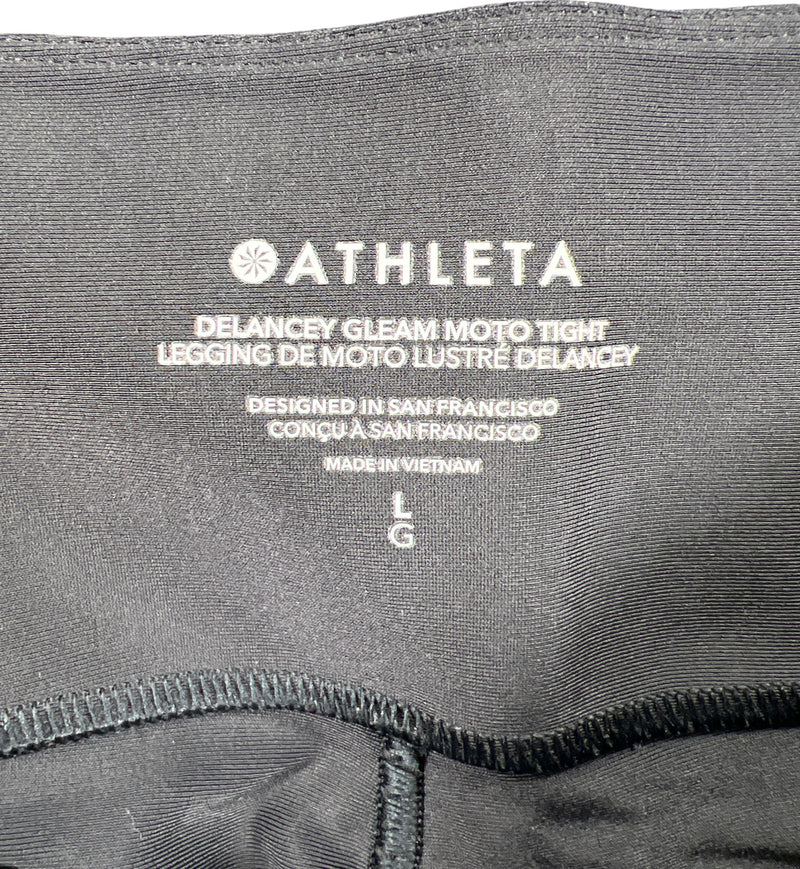 Athleta Women’s Black Delancey Gleam Moto Zip Ankle Tight Leggings - L
