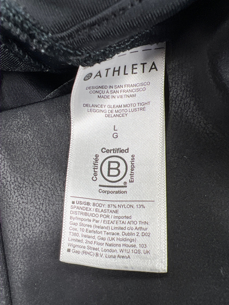 Athleta Women’s Black Delancey Gleam Moto Zip Ankle Tight Leggings - L