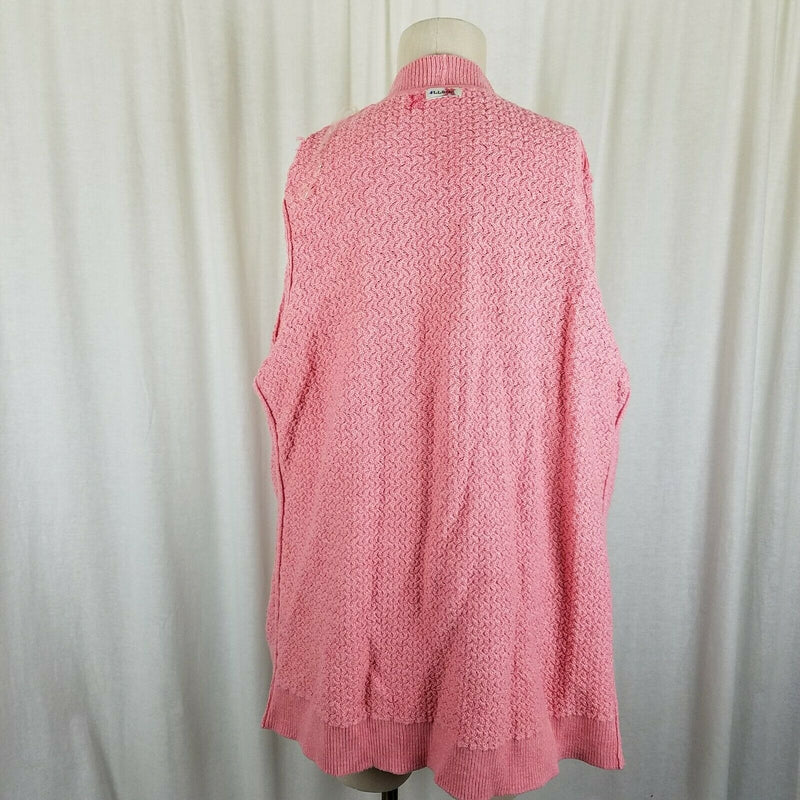 LL Bean Long Boucle Waffle Open Front Wrap Cotton Cardigan Sweater Womens M Pink