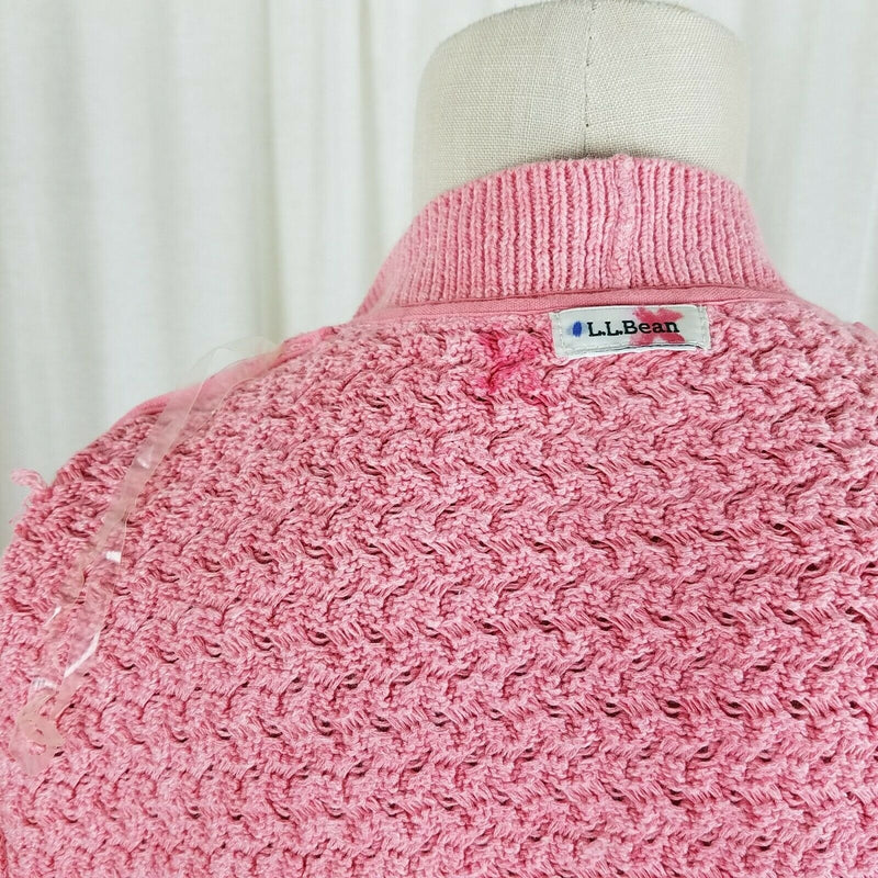 LL Bean Long Boucle Waffle Open Front Wrap Cotton Cardigan Sweater Womens M Pink