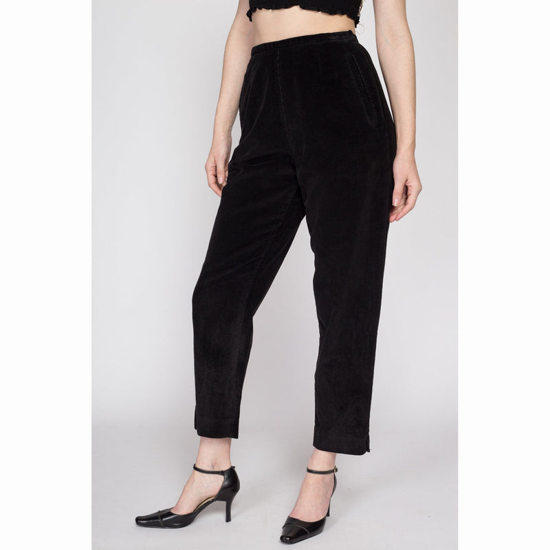 Small 80s Black Corduroy High Waisted Side Zip Pants 26