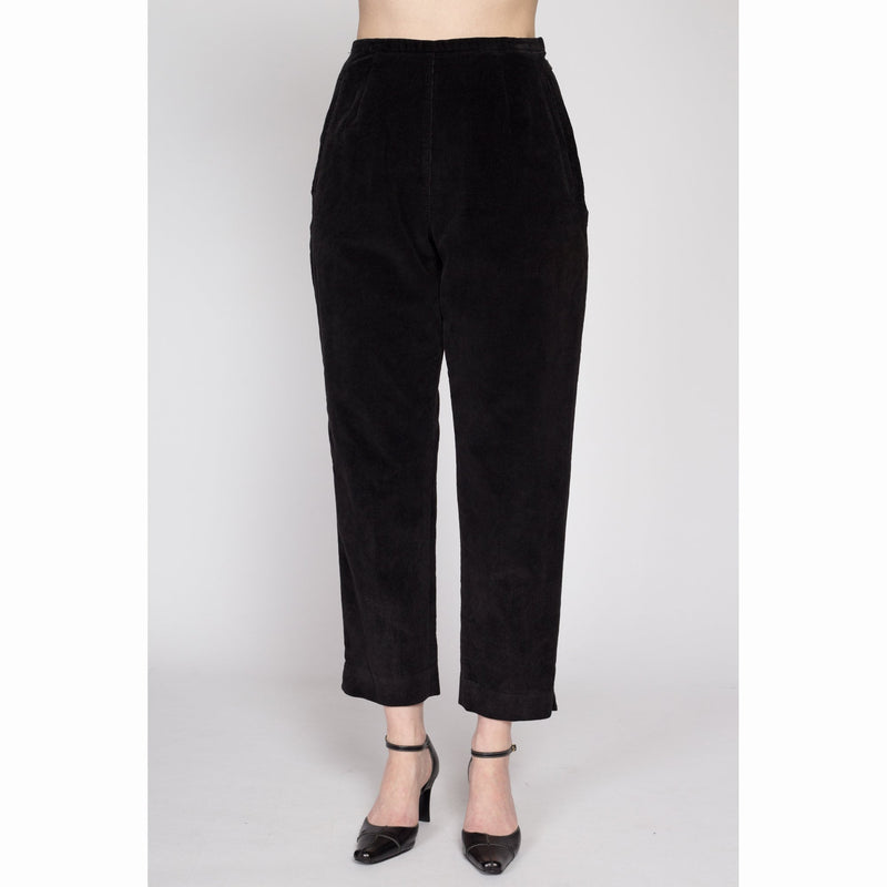 Small 80s Black Corduroy High Waisted Side Zip Pants 26