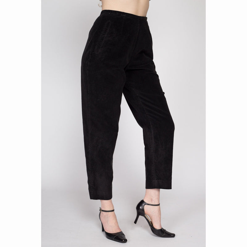 Small 80s Black Corduroy High Waisted Side Zip Pants 26