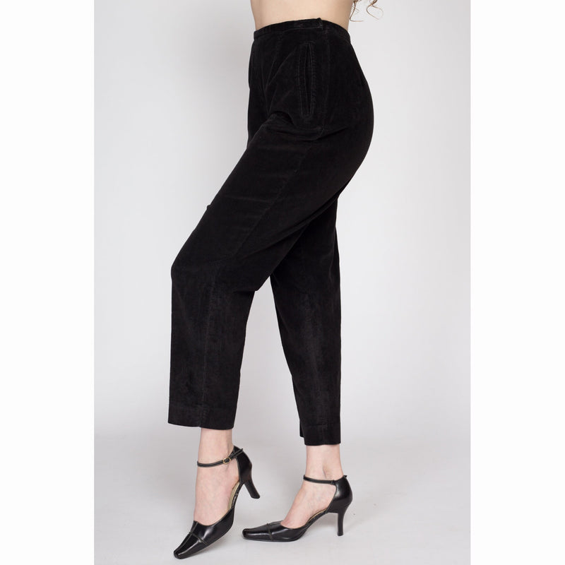 Small 80s Black Corduroy High Waisted Side Zip Pants 26
