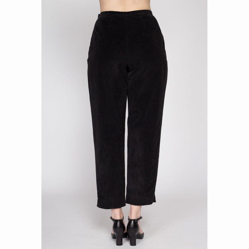 Small 80s Black Corduroy High Waisted Side Zip Pants 26