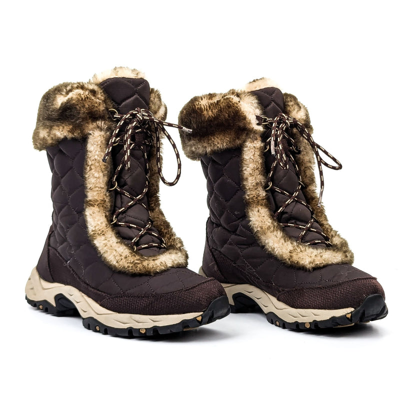 LL Bean Women Quilted Faux Fur Fabric Waterproof Winter Snow Boots size 8
