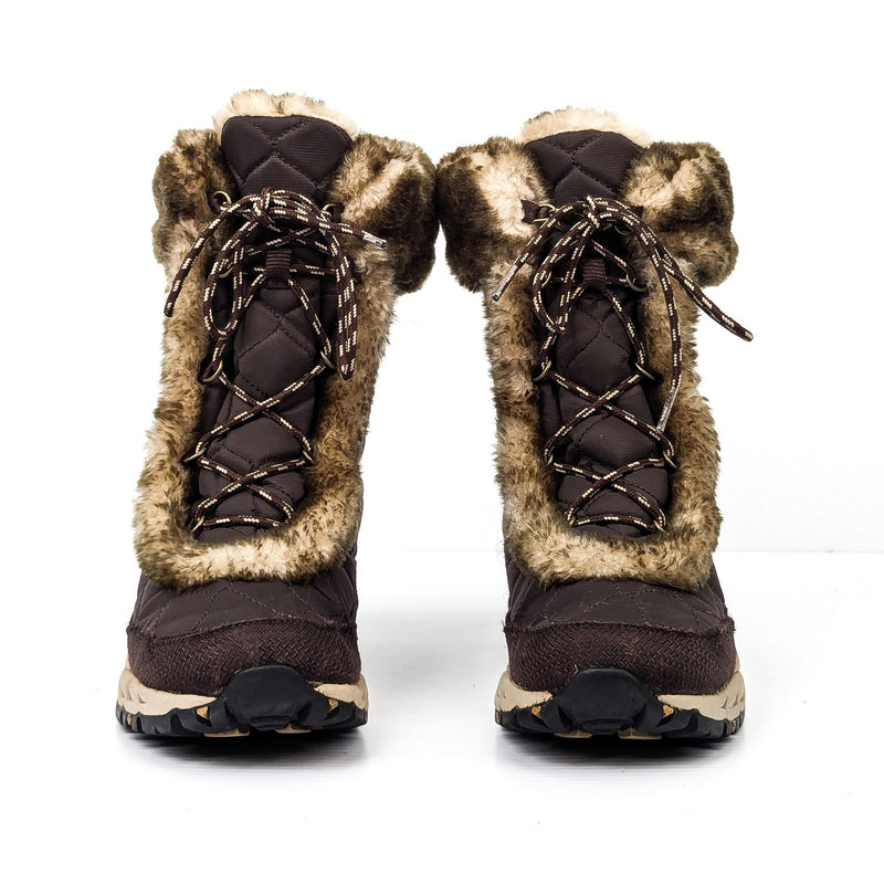 LL Bean Women Quilted Faux Fur Fabric Waterproof Winter Snow Boots size 8