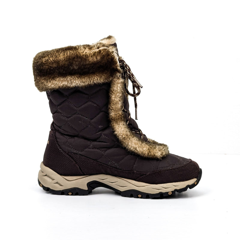 LL Bean Women Quilted Faux Fur Fabric Waterproof Winter Snow Boots size 8