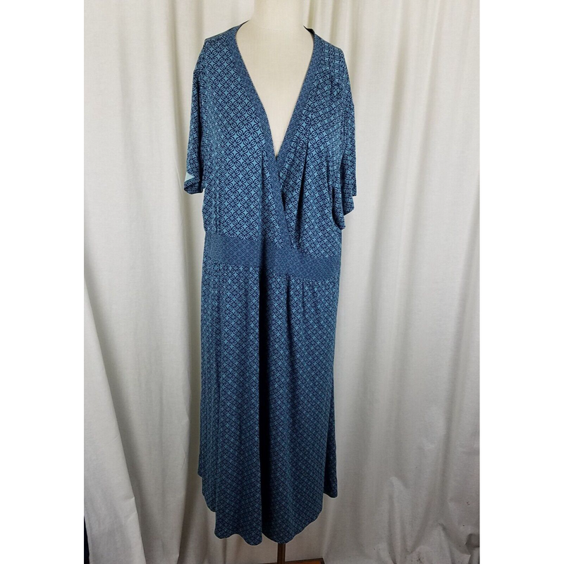 LL Bean Summer Jersey Knit Stretch Faux Wrap Dress Womens 3X Plus Size Teal