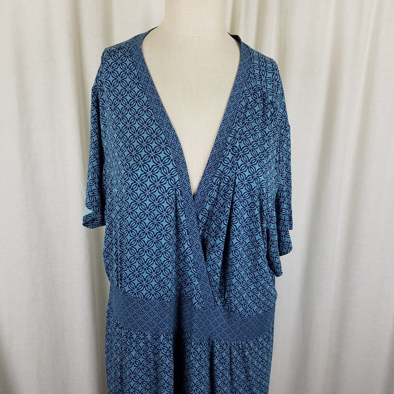 LL Bean Summer Jersey Knit Stretch Faux Wrap Dress Womens 3X Plus Size Teal