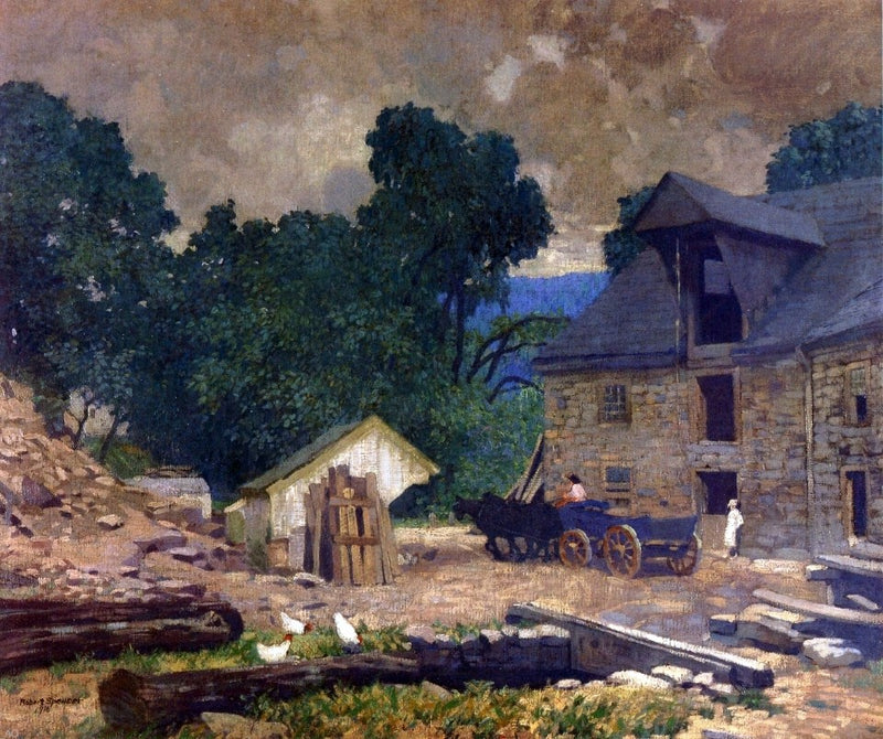 The Mill Yard by Robert Spencer - Hand Painted Oil Painting