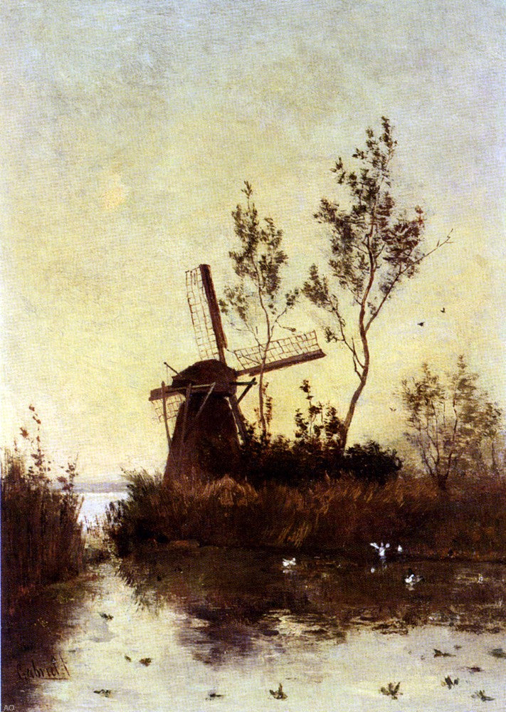 Windmill At Dusk by Paul Constantine Gabriel - Hand Painted Oil Painting