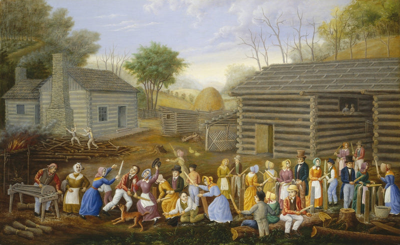 Vibrant Pioneer Settlement Gathering Oil Painting