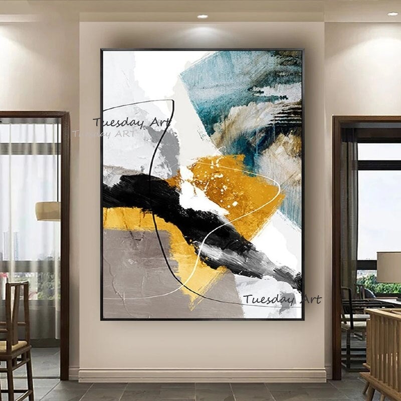 Modern Hand Painted Oil Painting Abstract on Canvas Colorful Line Decor