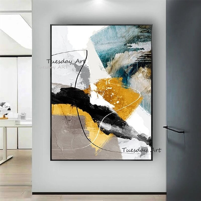 Modern Hand Painted Oil Painting Abstract on Canvas Colorful Line Decor