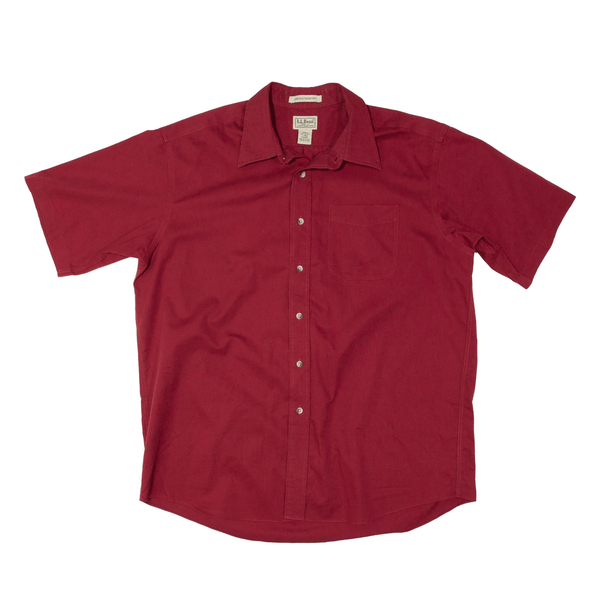 LL BEAN Wrinkle Resistant Plain Shirt Red Short Sleeve Mens L