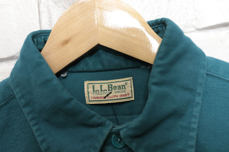 90s Vintage LL Bean Teal Chamois Cloth Button Down Shirt Size Large