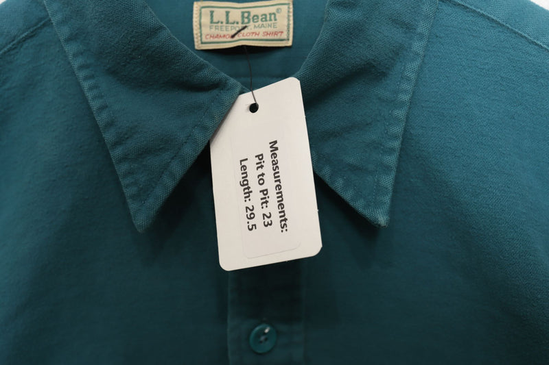 90s Vintage LL Bean Teal Chamois Cloth Button Down Shirt Size Large