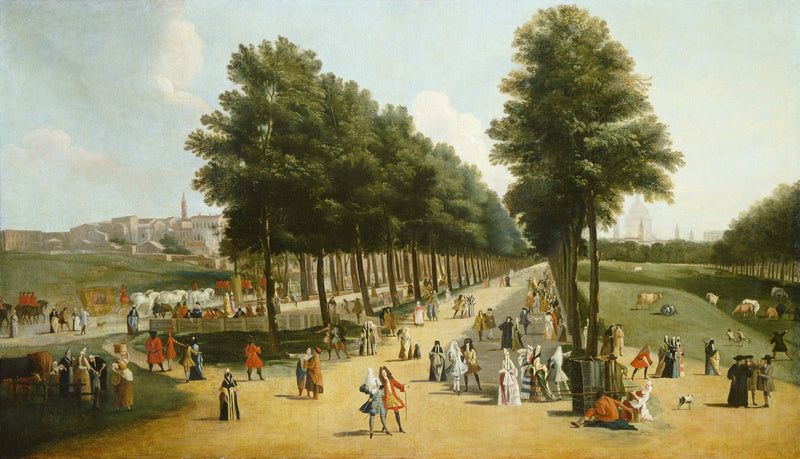 Lively Park Scene with Social Activity and Cityscape Oil Painting