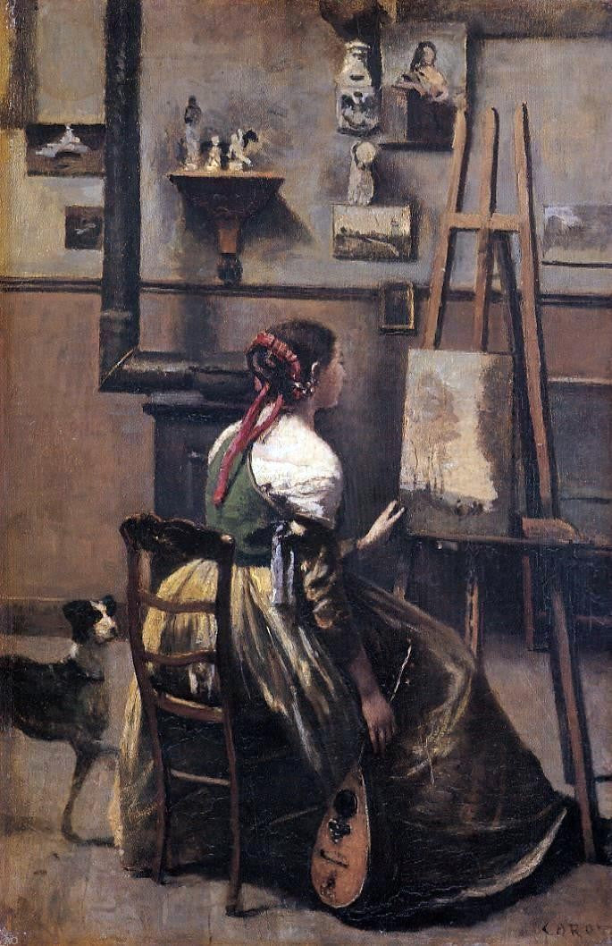 The Artist's Studio by Jean-Baptiste-Camille Corot - Hand Painted Oil Painting