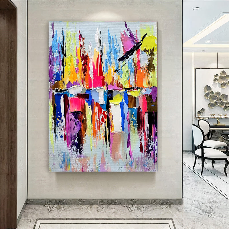 Colorful Modern Abstract Wall Art for Living room, Impasto Oil Painting on Canvas