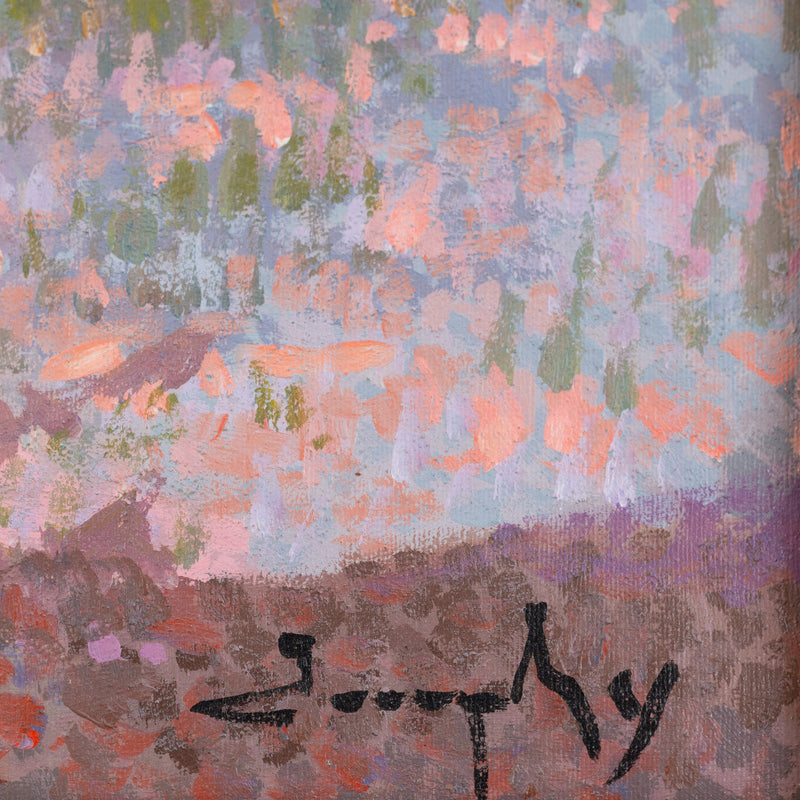 Pointilist Landscape Oil Painting - Twilight Stroll through the Olive Grove