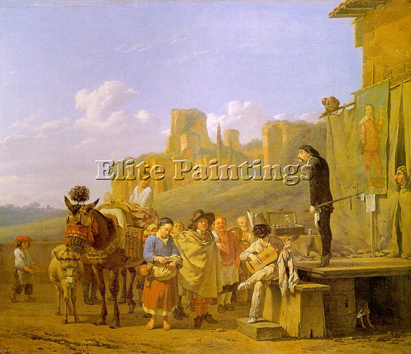 KAREL DUJARDIN A PARTY OF CHARLATANS IN AN ITALIAN LANDSCAPE ARTIST PAINTING OIL