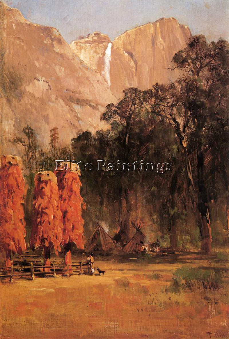 THOMAS HILL INDIAN CAMP YOSEMITE ARTIST PAINTING REPRODUCTION HANDMADE OIL REPRO