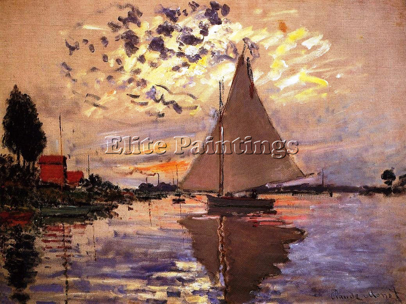CLAUDE MONET SAILBOAT AT LE PETIT GENNEVILLIERS ARTIST PAINTING REPRODUCTION OIL