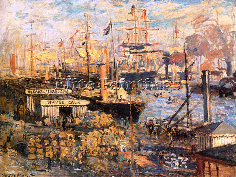 CLAUDE MONET THE GRAND QUAI AT LE HAVRE 1874 ARTIST PAINTING HANDMADE OIL CANVAS